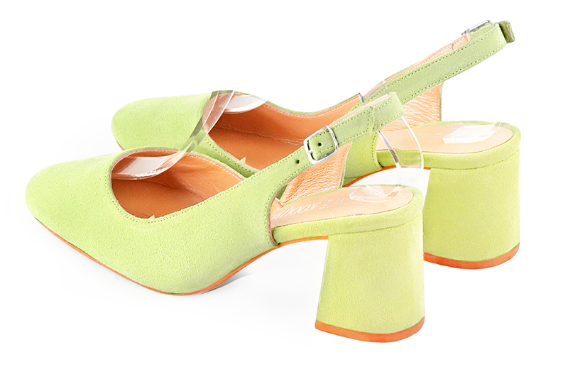 Pistachio green women's slingback shoes. Round toe. Medium flare heels. Rear view - Florence KOOIJMAN